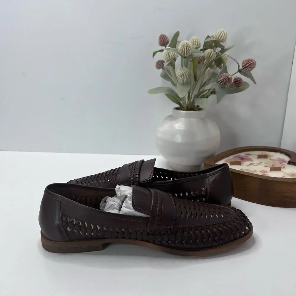 Rustic Asphalt Pointy End Leather Penny Loafers Brown R98101 Men's US 8/EU 41